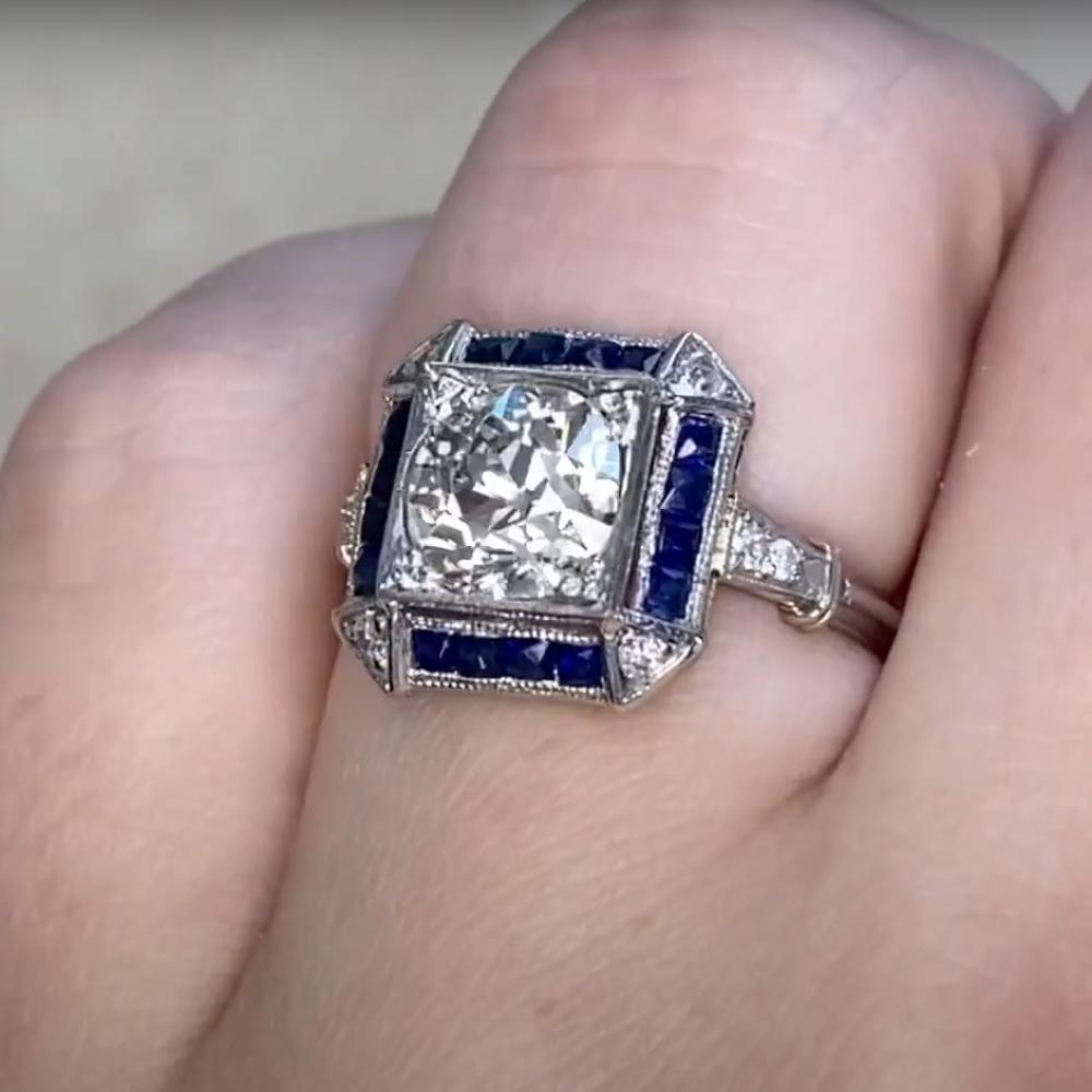 Anello di fidanzamento antico Art Deco, taglio Euro (circa 1,40 carati), platino In condizioni ottime in vendita a New York, NY