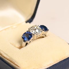 Antiker alter europäischer Diamant (ca. 2,00 Karat) & Saphir Ring, Platin