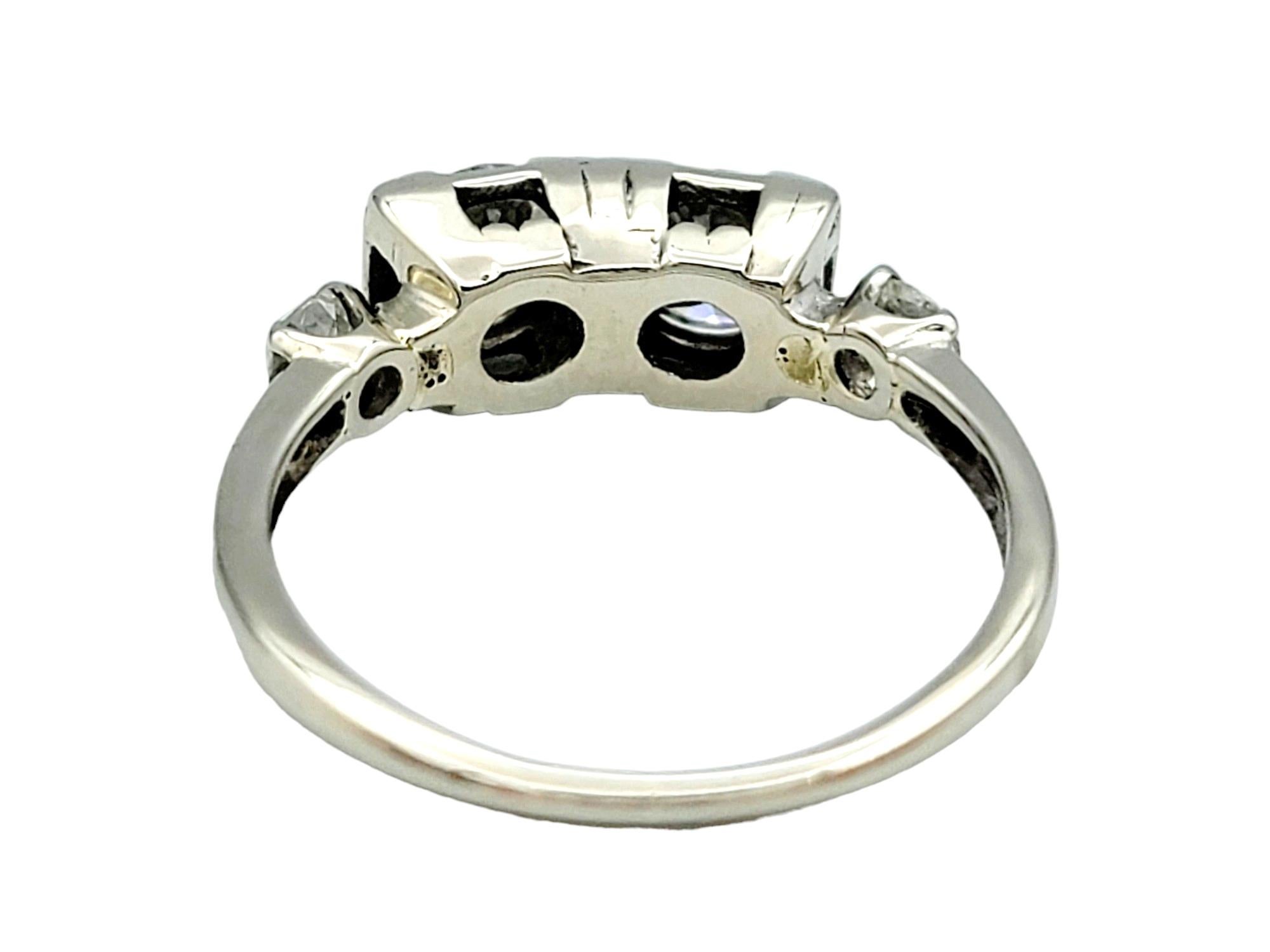 Women's Antique Old European Cut Diamond Art Deco Band Ring Set in 14 Karat White Gold For Sale