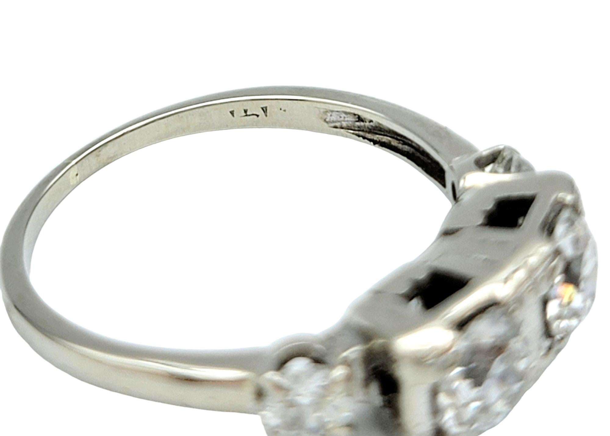 Antique Old European Cut Diamond Art Deco Band Ring Set in 14 Karat White Gold For Sale 2