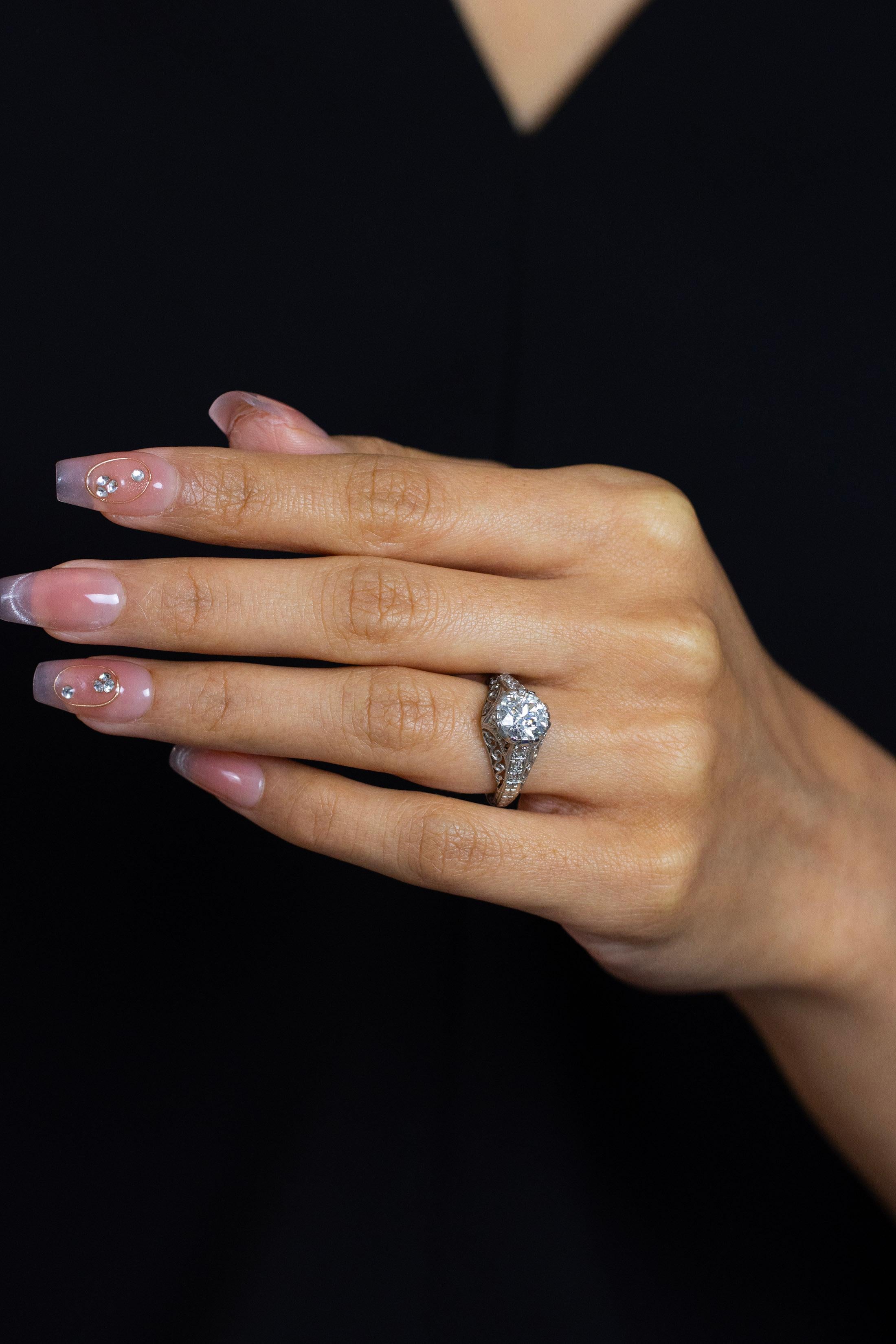 Antique Old European Cut Diamond Art Deco Engagement Ring For Sale 1