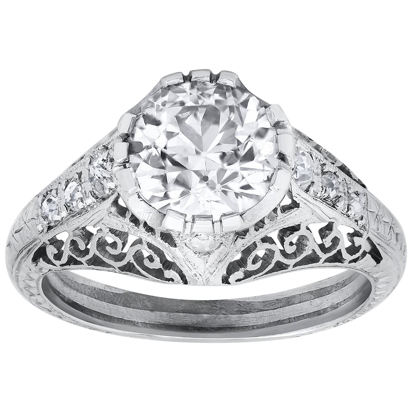 Women's Antique Old European Cut Diamond Art Deco Engagement Ring For Sale