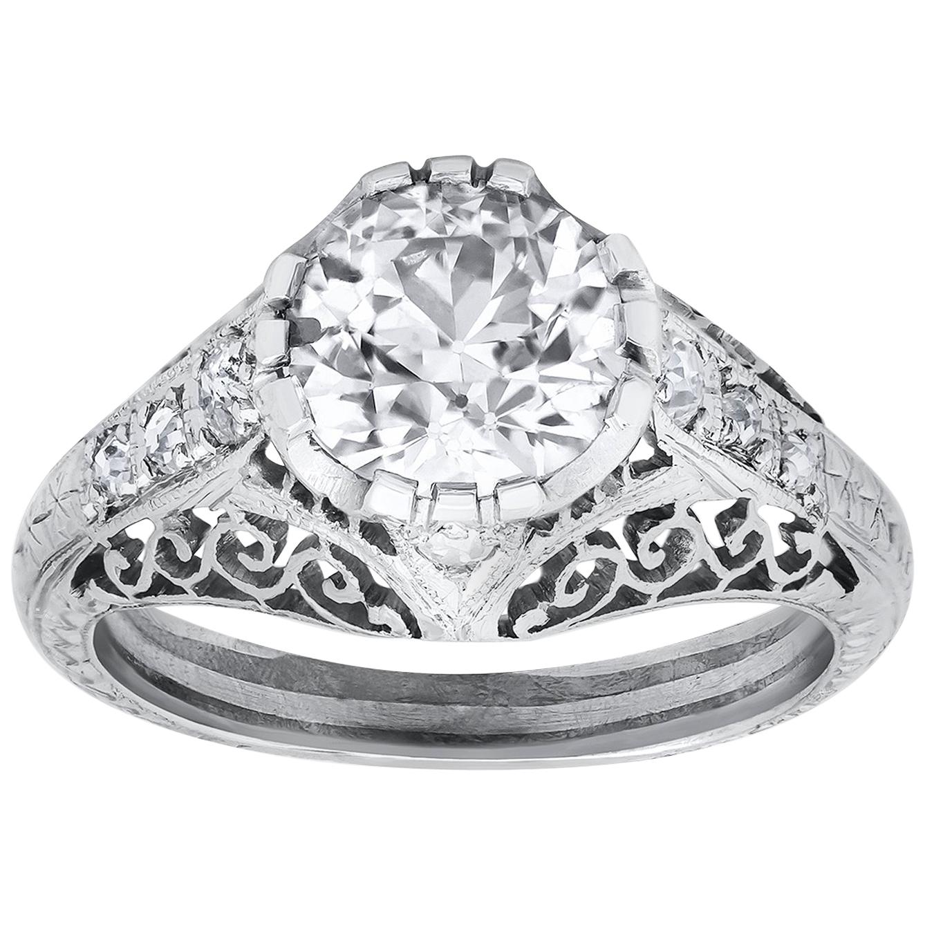 Antique Old European Cut Diamond Art Deco Engagement Ring In Excellent Condition For Sale In New York, NY