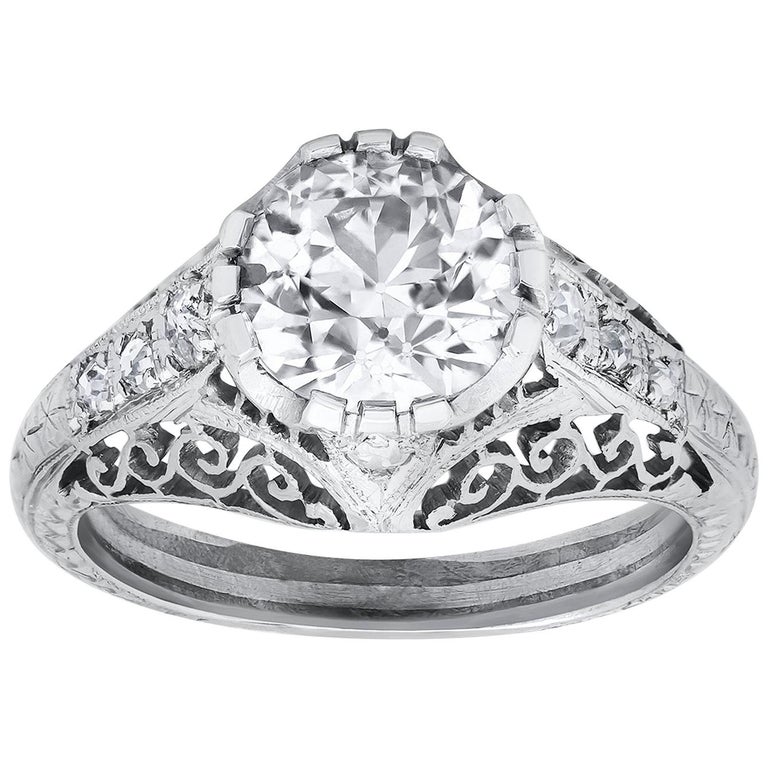 Antique Old European Cut Diamond Art Deco Engagement Ring For Sale at 1stDibs