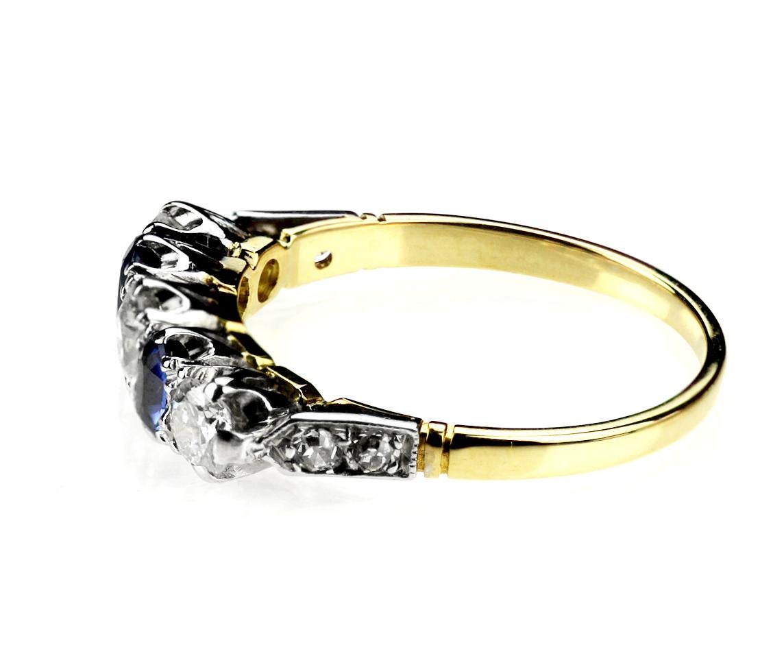 Art Deco Antique Old-European Cut Diamond & Sapphire Half Eternity Ring in 18K Gold