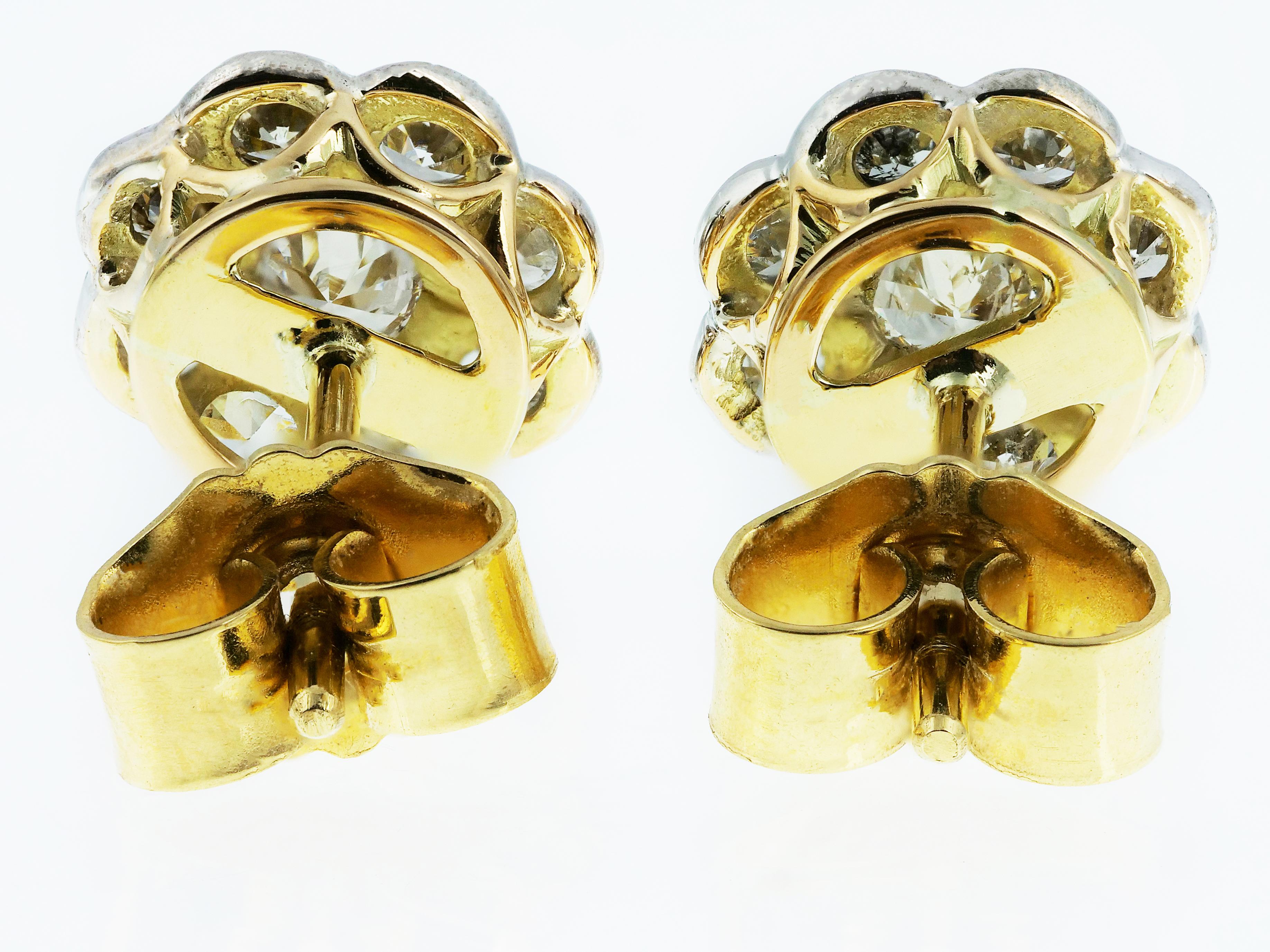 Women's Antique Old European Cut Diamond Cluster Stud Earrings in 18 Karat Gold