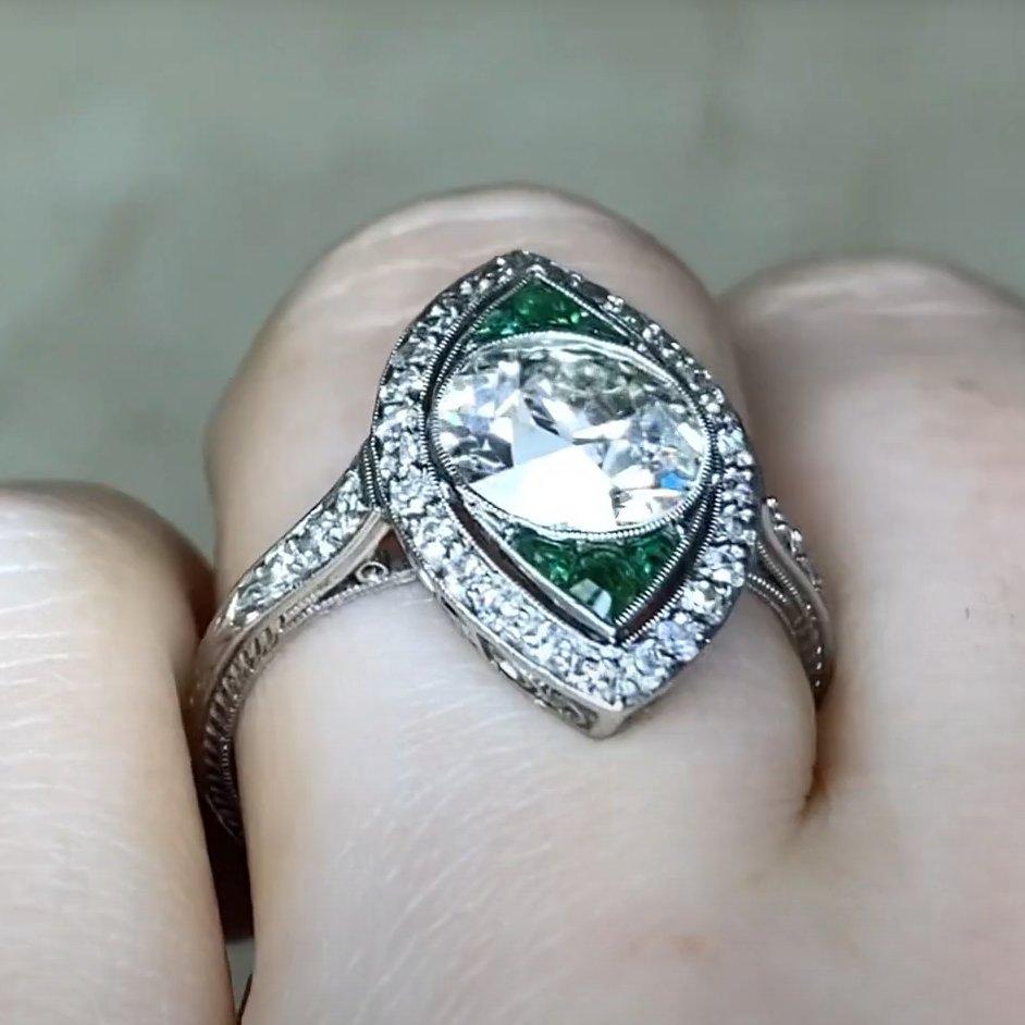 Anello Cocktail con Diamante Antico Taglio Europeo (circa 2,20 Carati), Platino In condizioni ottime in vendita a New York, NY