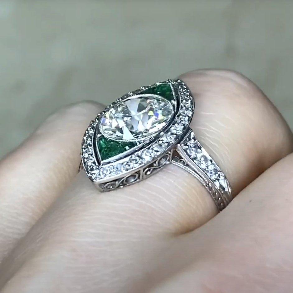 Donna Anello Cocktail con Diamante Antico Taglio Europeo (circa 2,20 Carati), Platino in vendita
