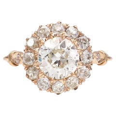 Antique Old European cut diamond coronet cluster ring in 18kt yellow gold