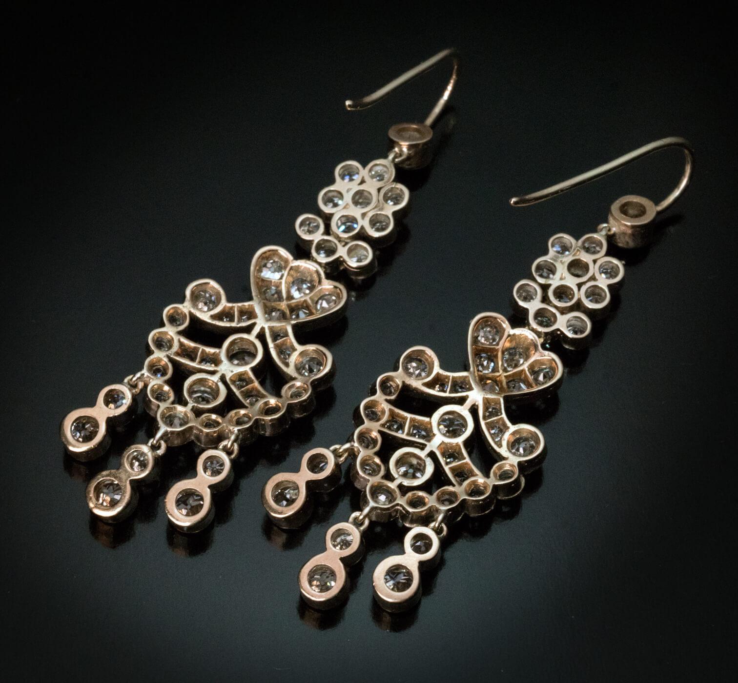 Women's Antique Old European Cut Diamond Dangle Earrings