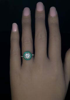 Antique Old European Cut Diamond Emerald Ring