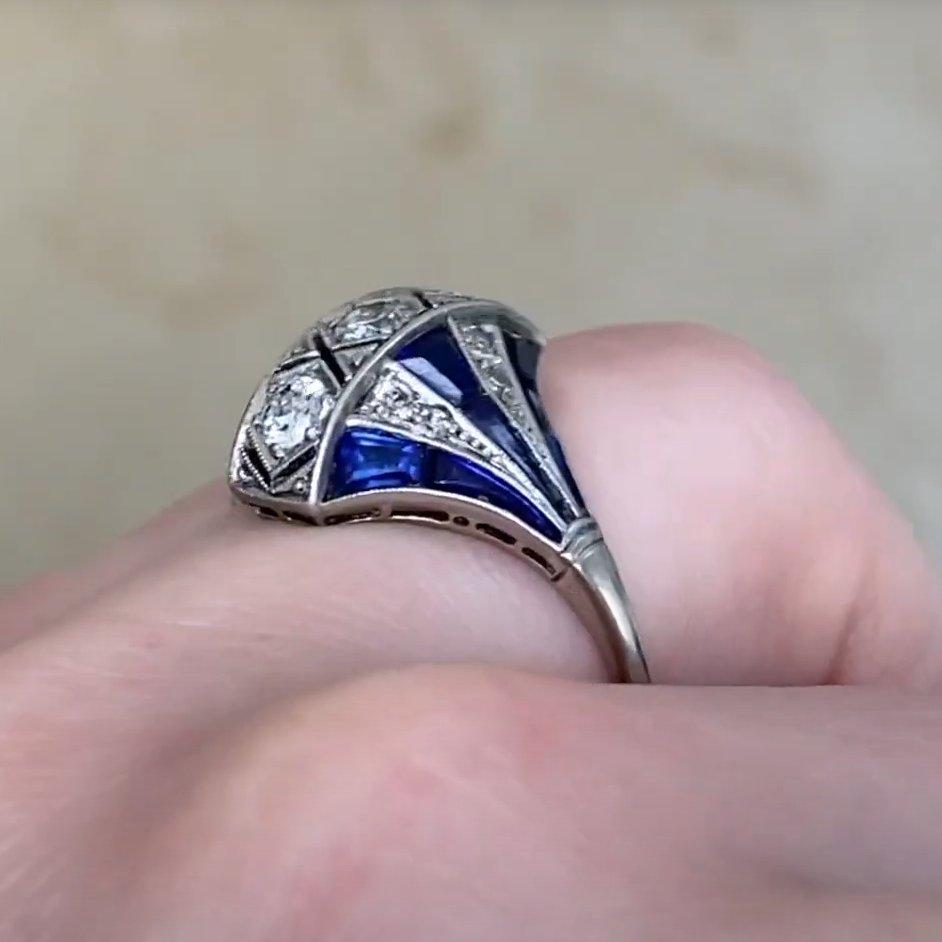Donna Anello di fidanzamento con diamante antico taglio europeo (circa 0.50 carati), platino in vendita