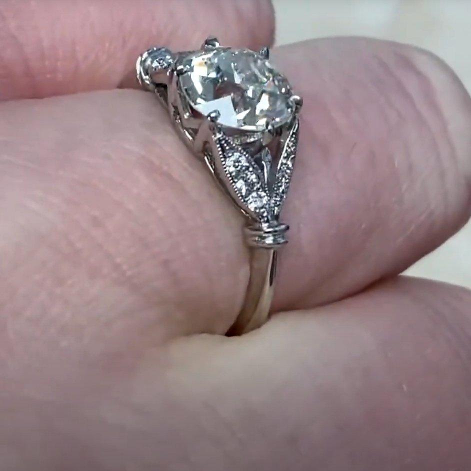 Bague de fiançailles ancienne en platine avec diamant taille européenne ancienne (environ 1.5 carat) Pour femmes en vente