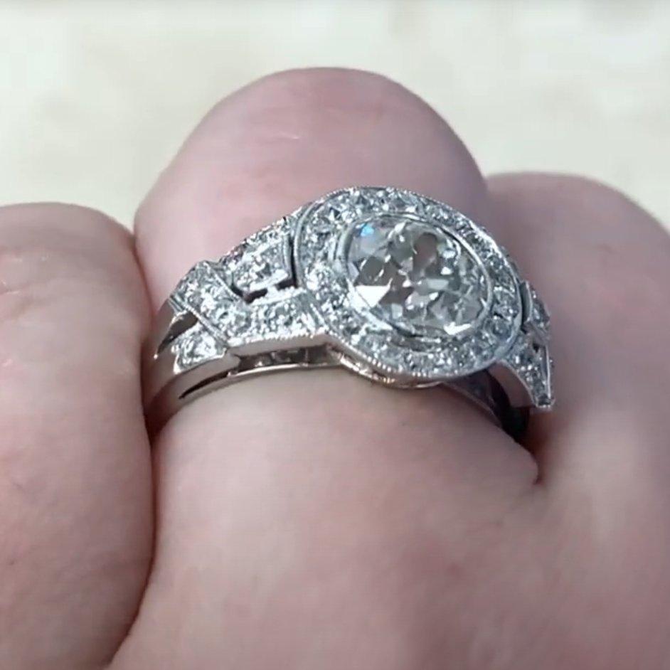 Anillo de compromiso de diamantes talla europea antigua (aprox. 1.50 quilates), platino Corte europeo antiguo en venta