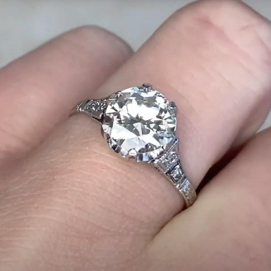 Anello di fidanzamento con diamante antico taglio europeo (circa 1,60 carati), platino In condizioni ottime in vendita a New York, NY