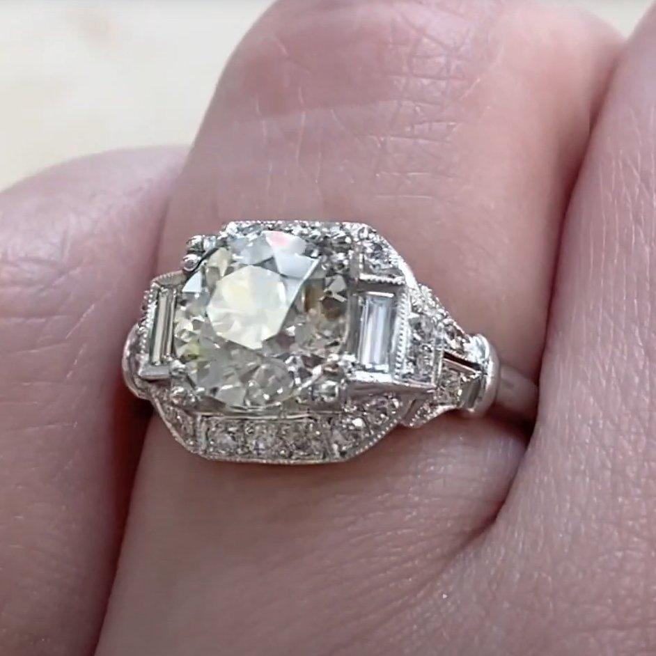 Donna Anello di fidanzamento con diamante antico taglio europeo (circa 2.00 carati), platino in vendita