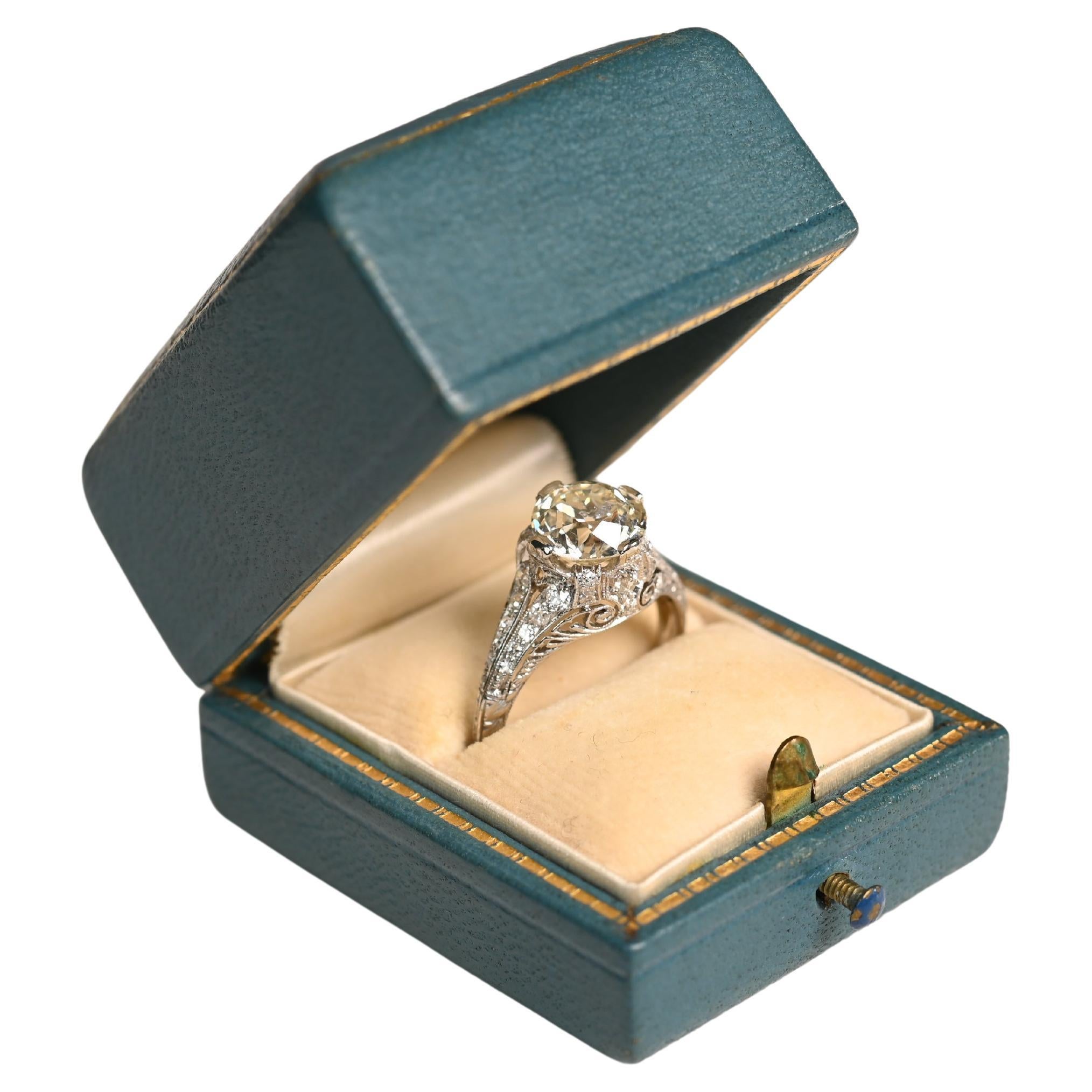 Antiker Diamant-Verlobungsring mit alteuropäischem Schliff (ca. 2.50 Karat), Platin