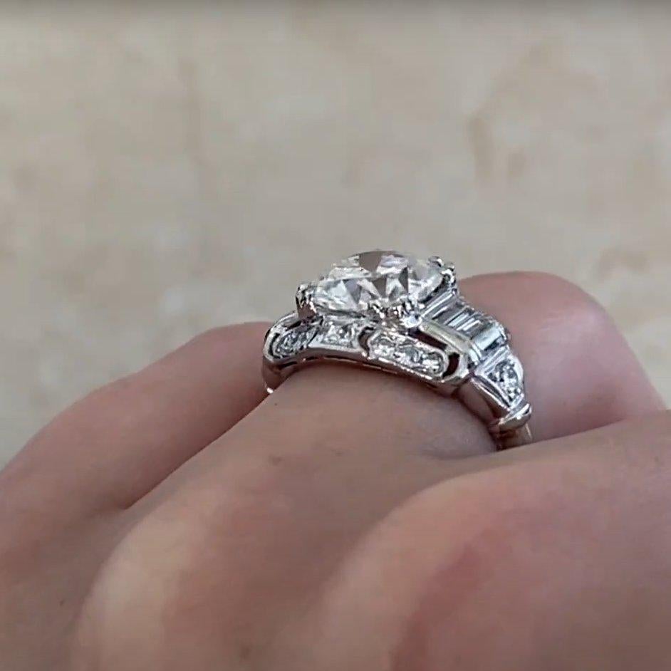 Bague de fiançailles ancienne en platine avec diamant taille européenne ancienne (environ 2,70 carats) Pour femmes en vente