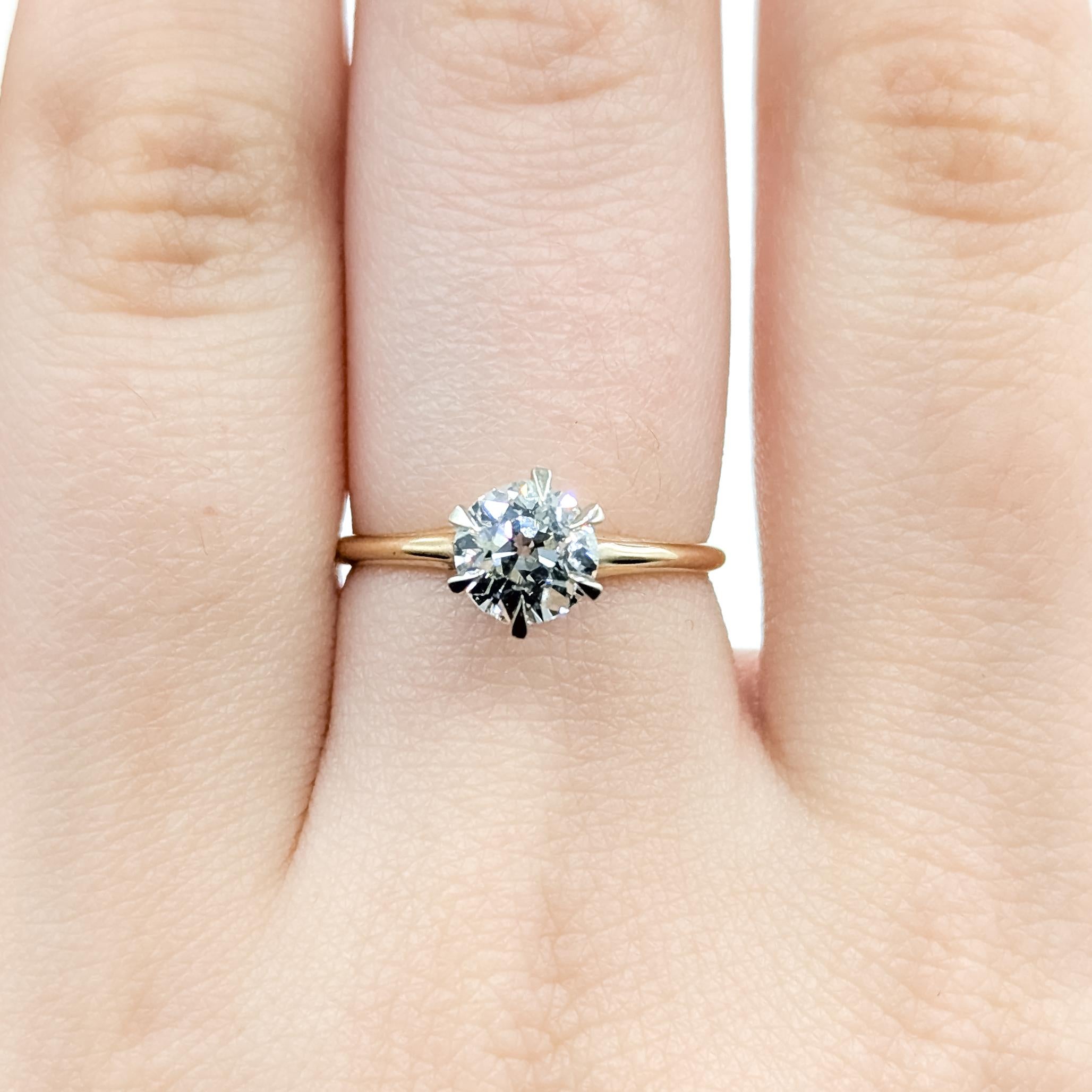 Bague de fiançailles en or jaune 14k avec diamant ancien de taille européenne Pour femmes en vente