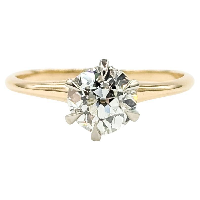 Bague de fiançailles en or jaune 14k avec diamant ancien de taille européenne