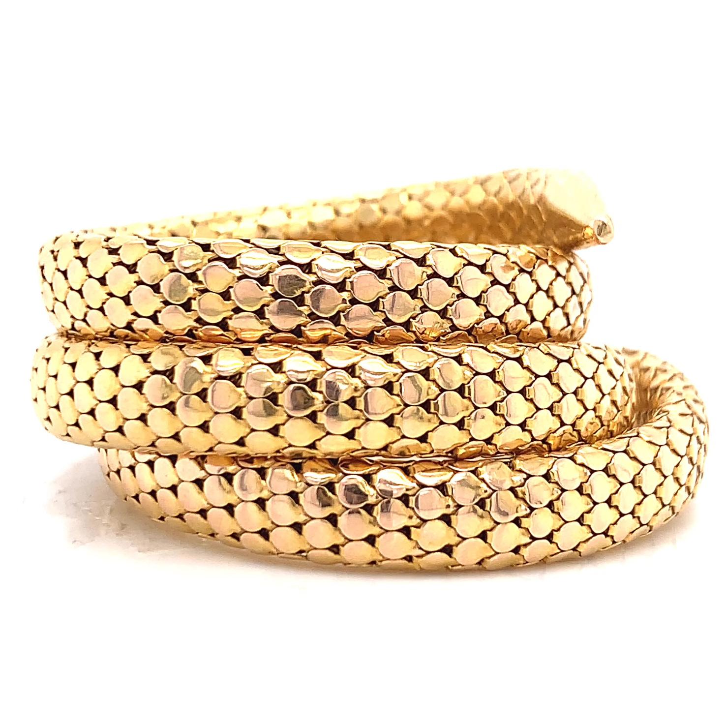 Victorian Antique Old European Cut Diamond Gold Snake Wrap Bracelet