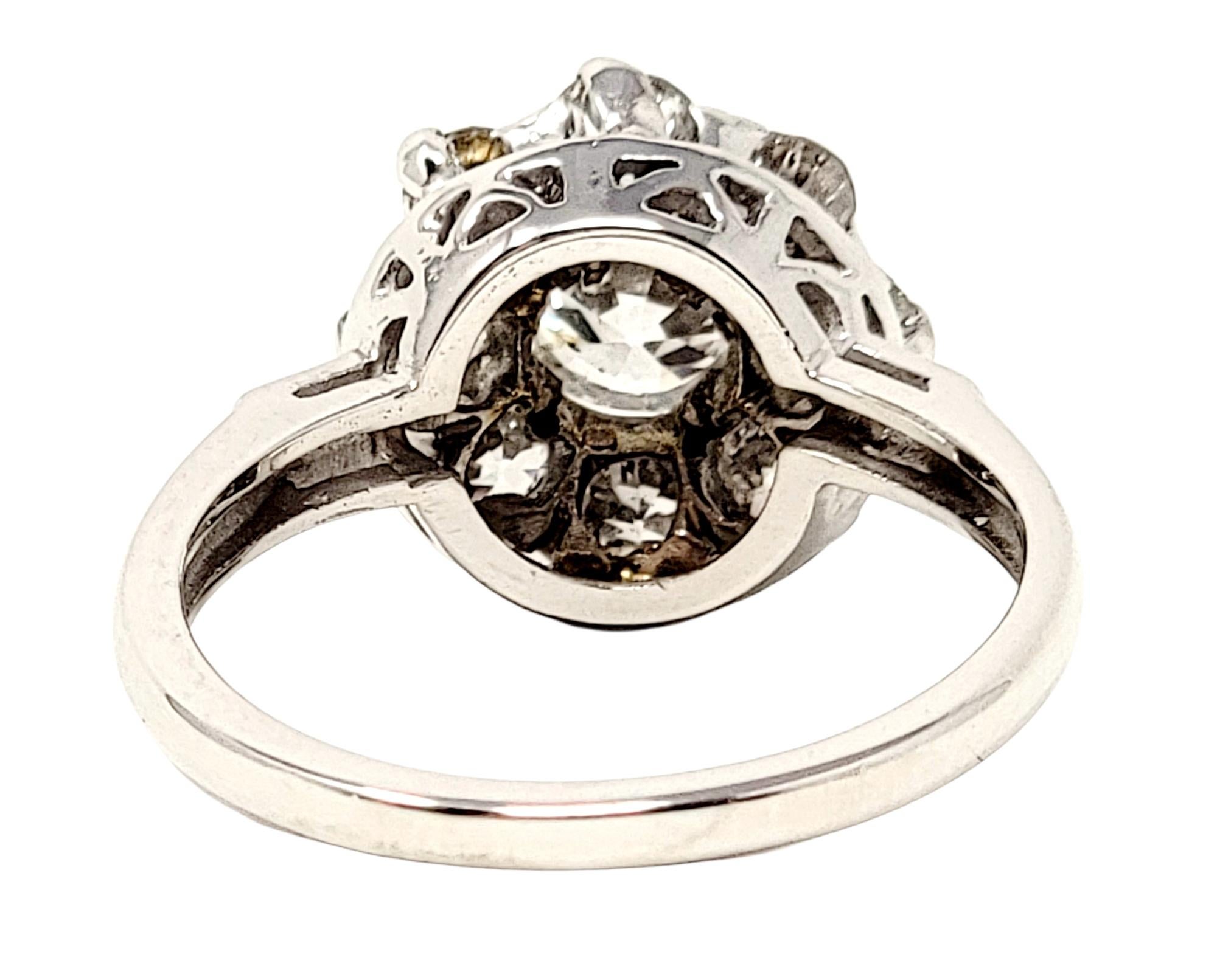 Antique Old European Cut Diamond Halo Engagement Ring 14 Karat Gold  For Sale 3