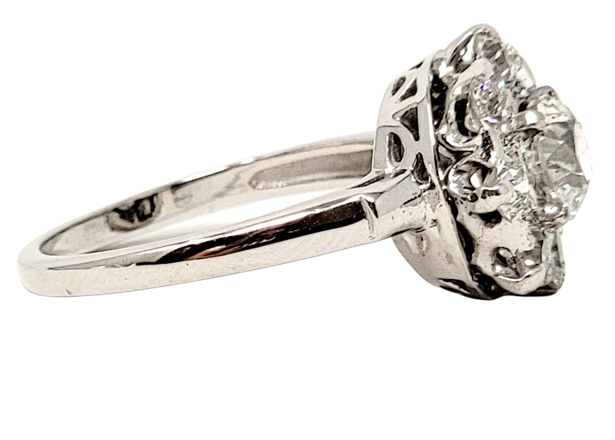 Antique Old European Cut Diamond Halo Engagement Ring 14 Karat Gold  For Sale 1
