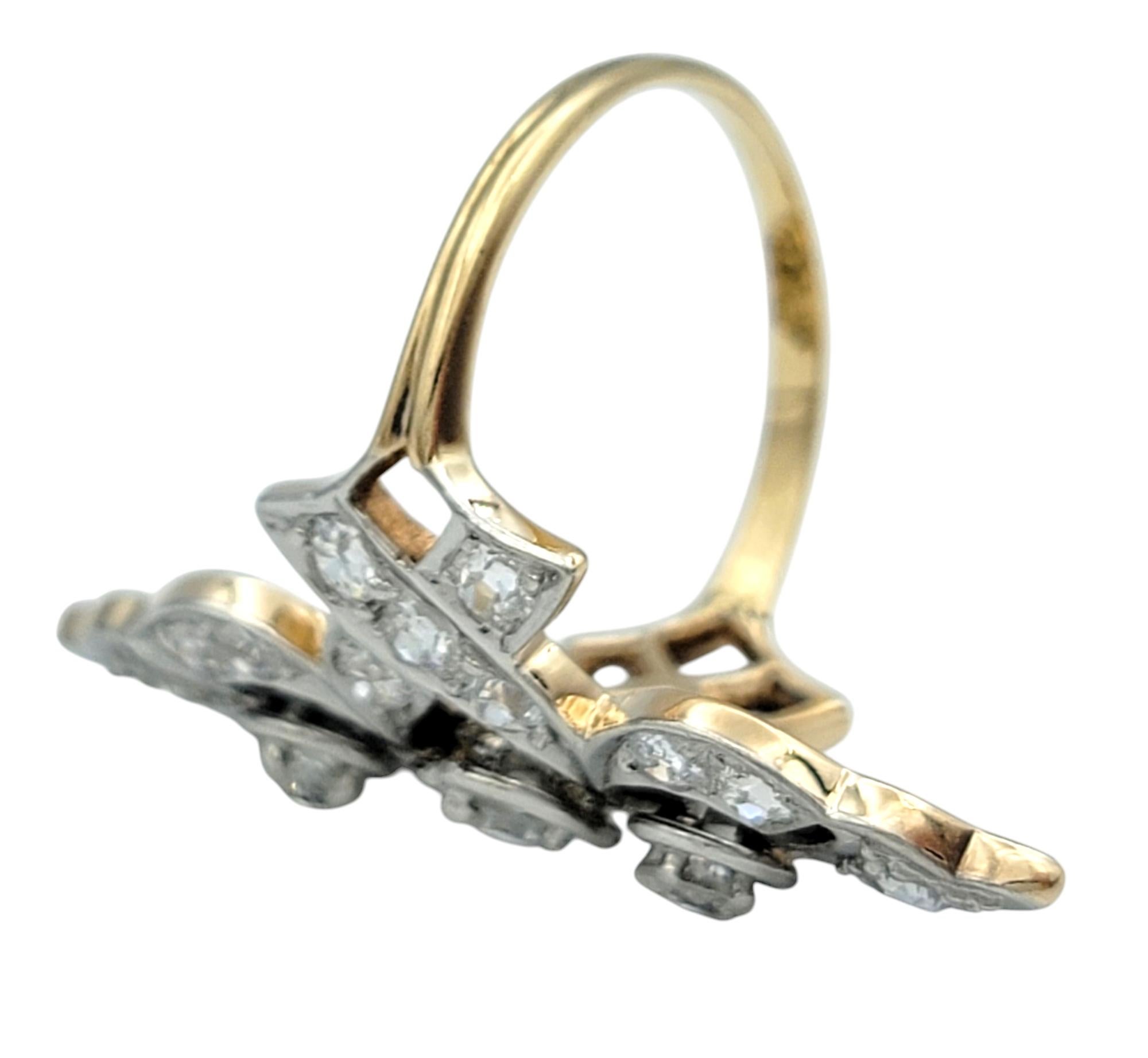 Antique Old European Cut Diamond Navette Ring in 14 Karat Yellow and White Gold In Good Condition For Sale In Scottsdale, AZ