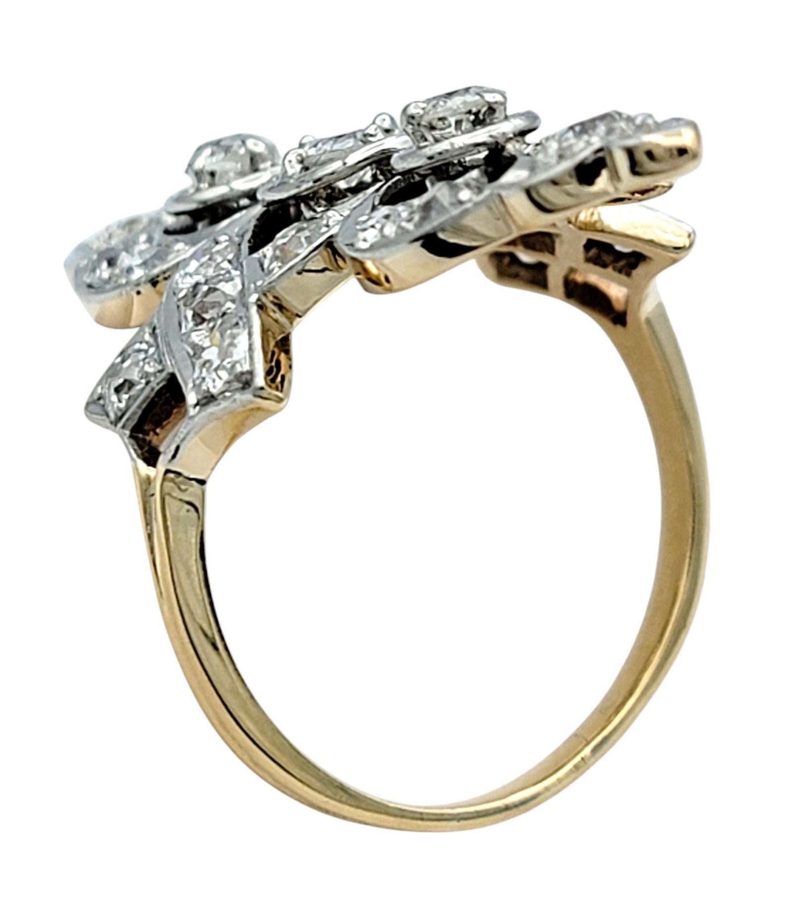 Antique Old European Cut Diamond Navette Ring in 14 Karat Yellow and White Gold For Sale 1