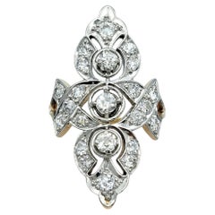 Antiker Old European Cut Diamond Navette Ring in 14 Karat Gelb- und Weißgold
