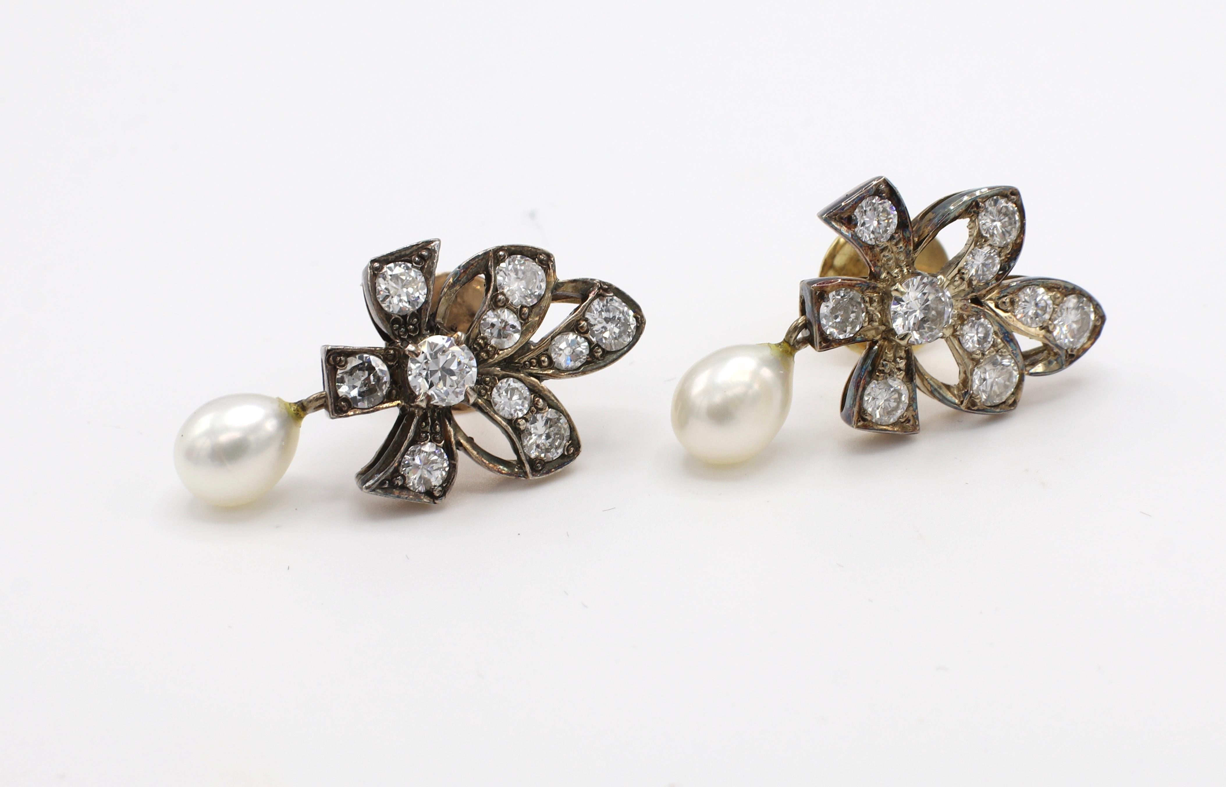 Antique Old European Cut Diamond and Pearl Drop Earrings In Good Condition In  Baltimore, MD