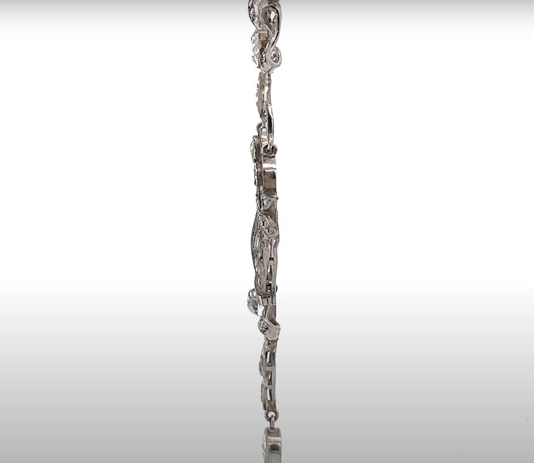Edwardian Antique Old European Cut Diamond Pendant Bow Motif Necklace, Platinum For Sale