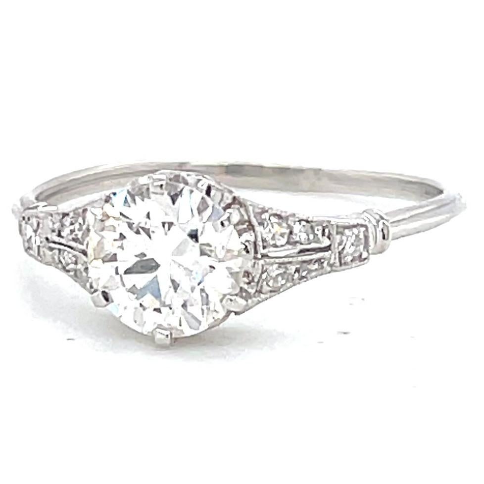 Antique Old European Cut Diamond Platinum Engagement Ring In Excellent Condition In Beverly Hills, CA