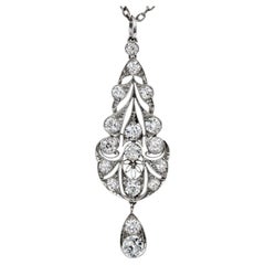 Antique Old European Cut Diamond Platinum Floral Filigree Dangle Pendant