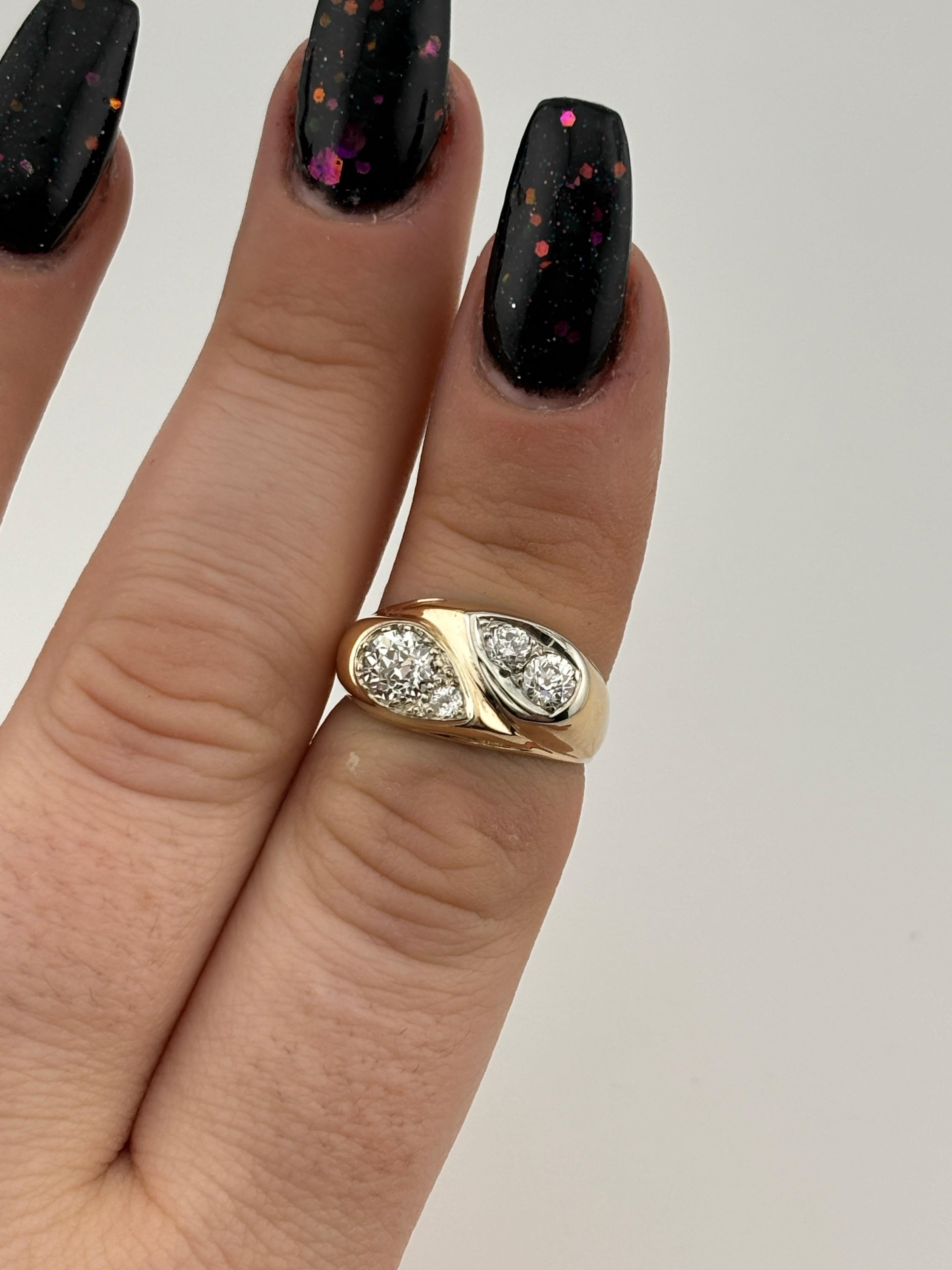Antiguo Anillo de Diamantes de Corte Europeo 14k Oro Amarillo Victoriano tardío en venta