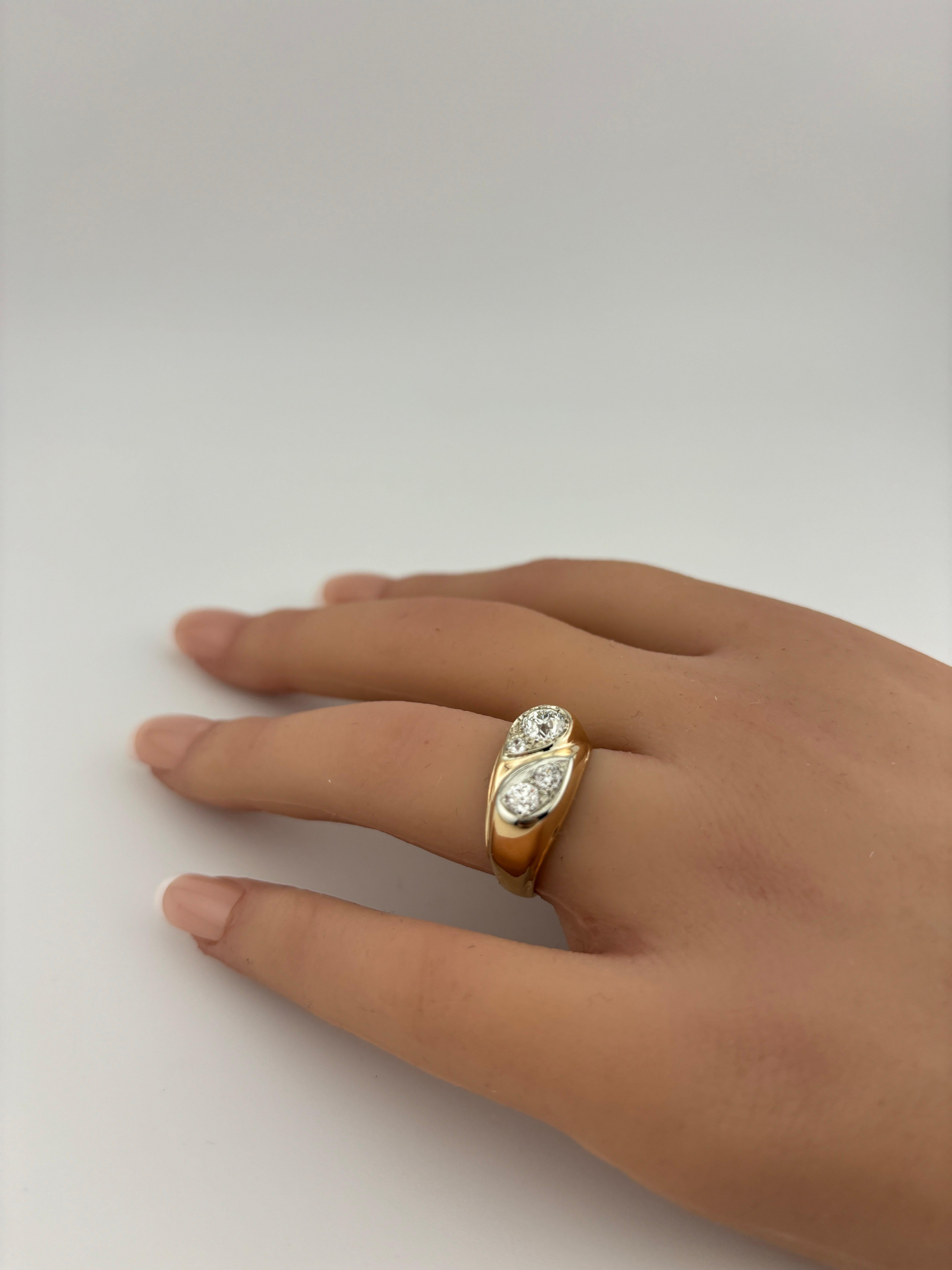 Antiguo Anillo de Diamantes de Corte Europeo 14k Oro Amarillo en Bueno estado para la venta en Bernardsville, NJ