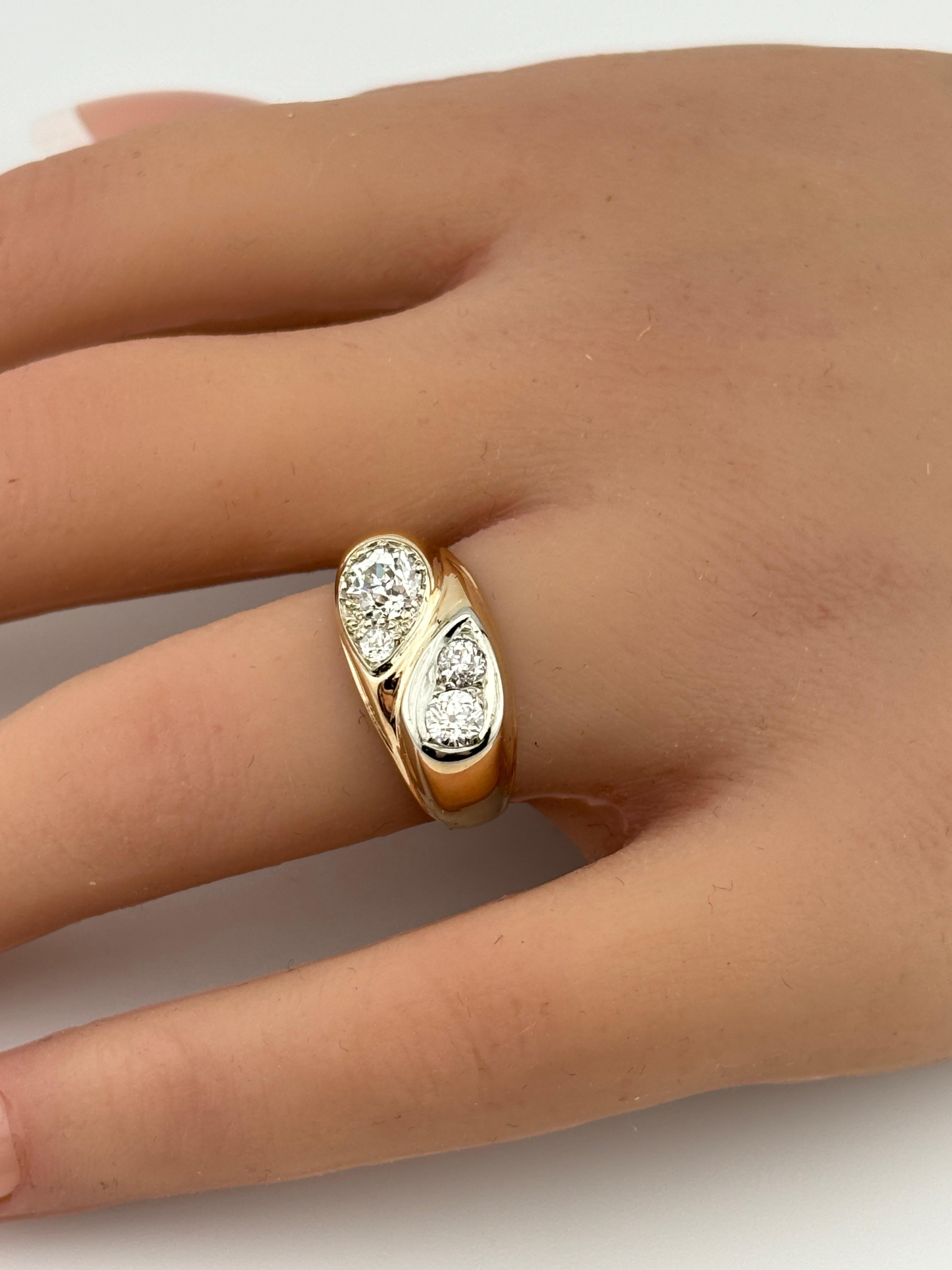 Femenino o masculino Antiguo Anillo de Diamantes de Corte Europeo 14k Oro Amarillo en venta