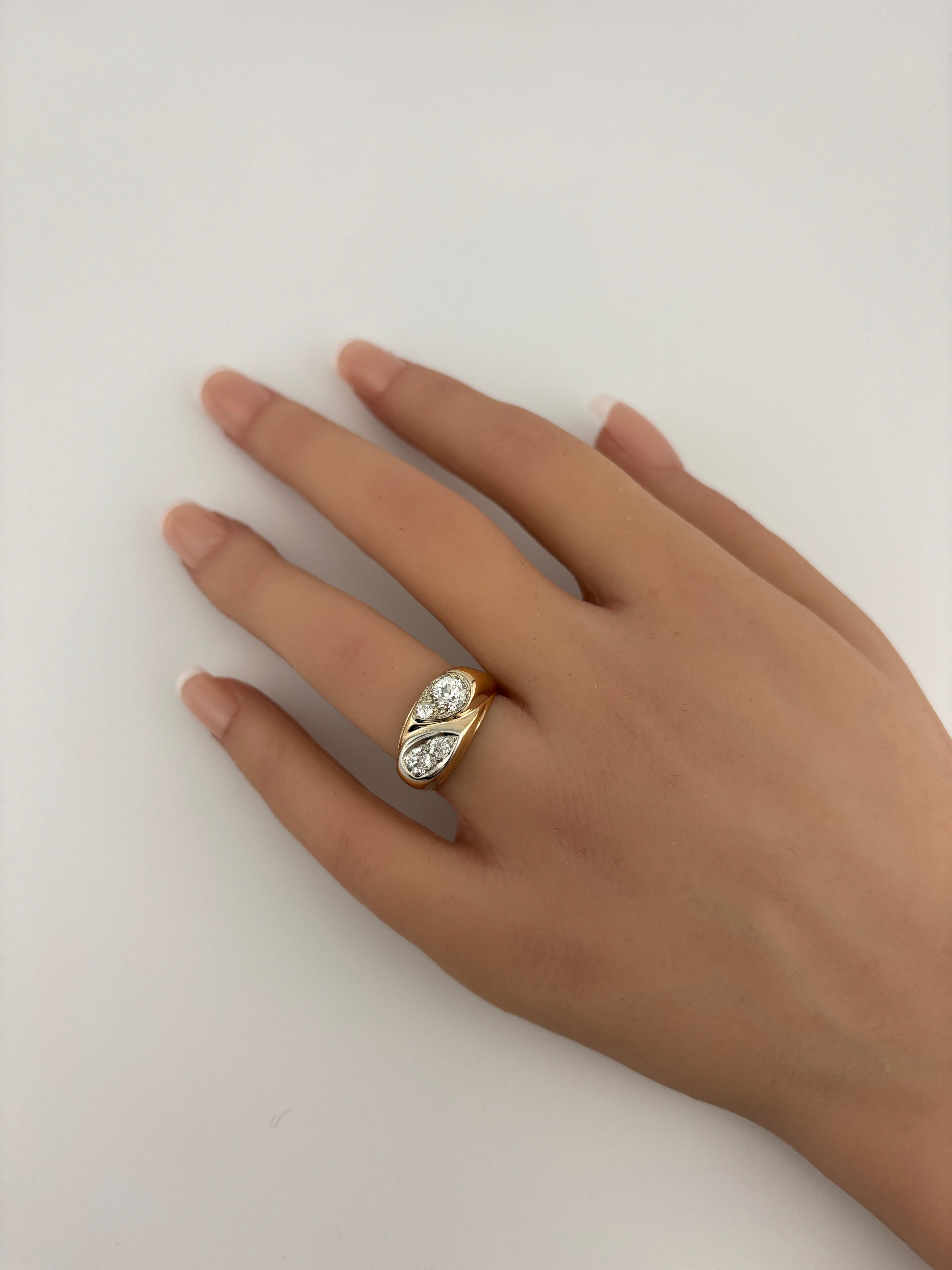 Antiguo Anillo de Diamantes de Corte Europeo 14k Oro Amarillo en venta 2
