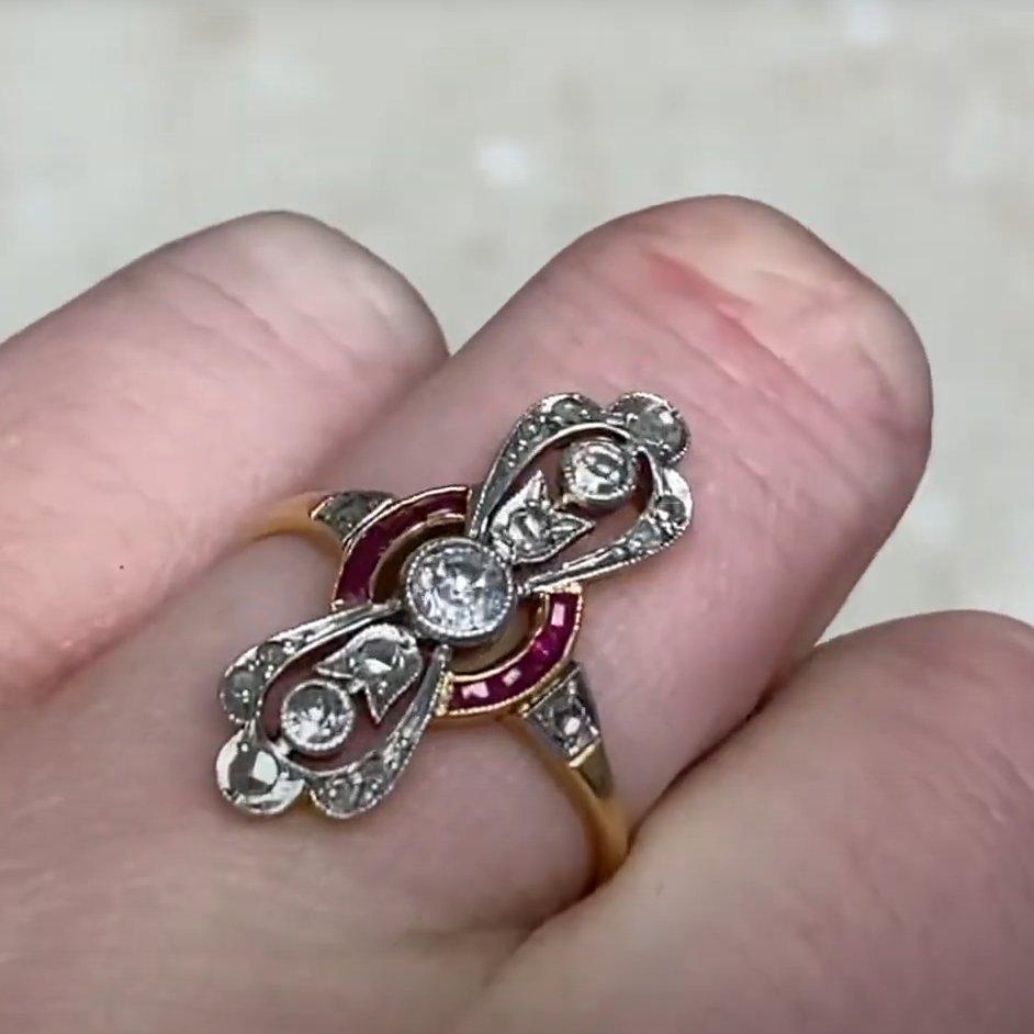 Donna Anello con diamante antico taglio europeo (circa 0,10 carati), oro giallo 18 carati in vendita