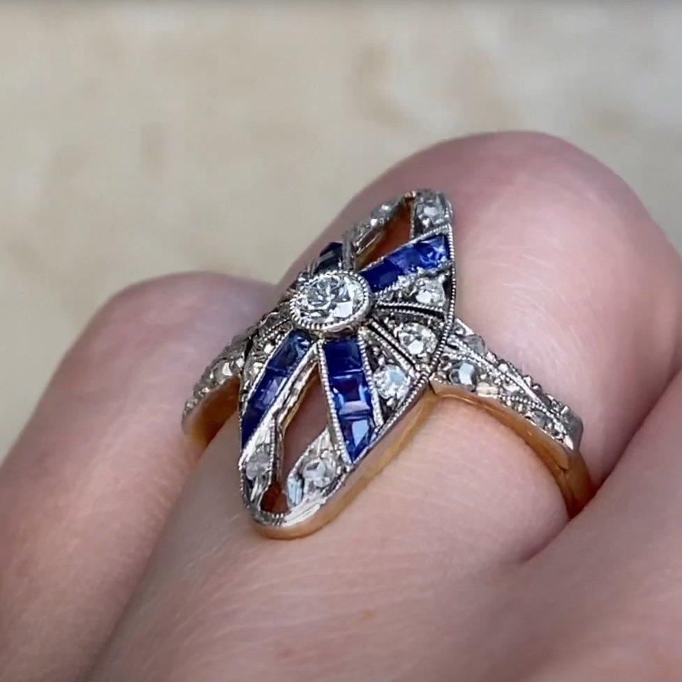 Taille vieille Europe Bague ancienne en or jaune 18 carats avec diamant taille européenne ancienne (environ 0,10 carat) en vente