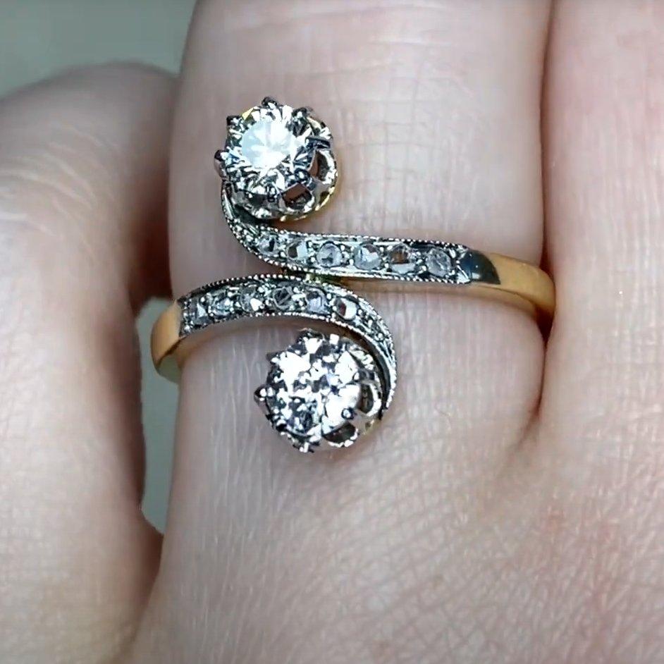 Bague ancienne en or jaune 18 carats avec diamant taille européenne ancienne (environ 0,4 carat) Pour femmes en vente