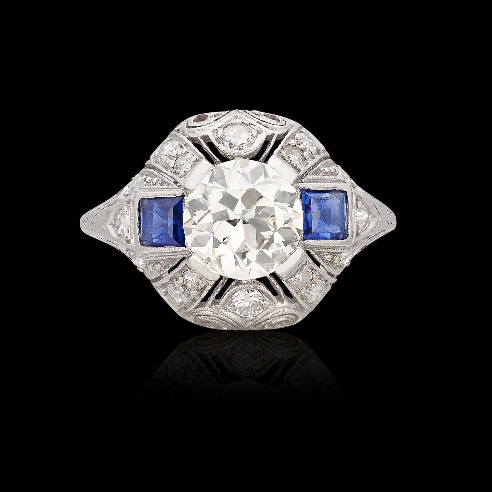 Art Deco Antique Old European Cut Diamond Ring, circa Early 1900s For Sale