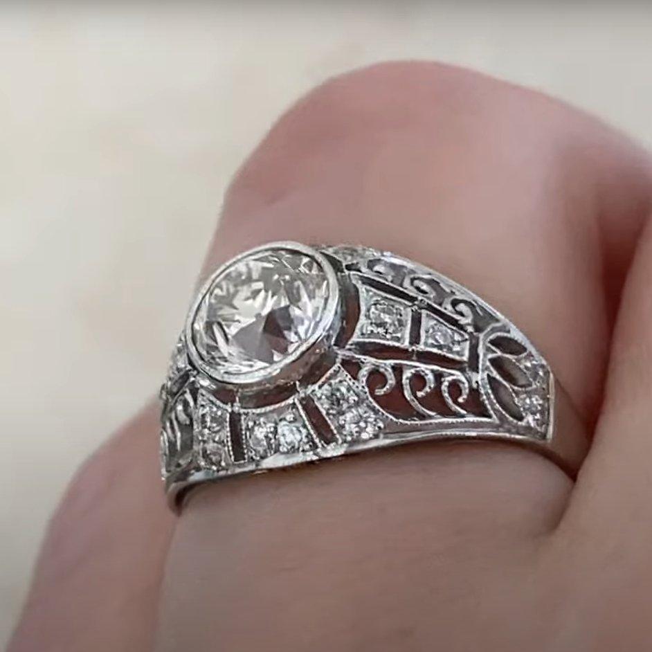 Bague ancienne en diamant de taille européenne (GIA environ 1,10 carats), platine Pour femmes en vente
