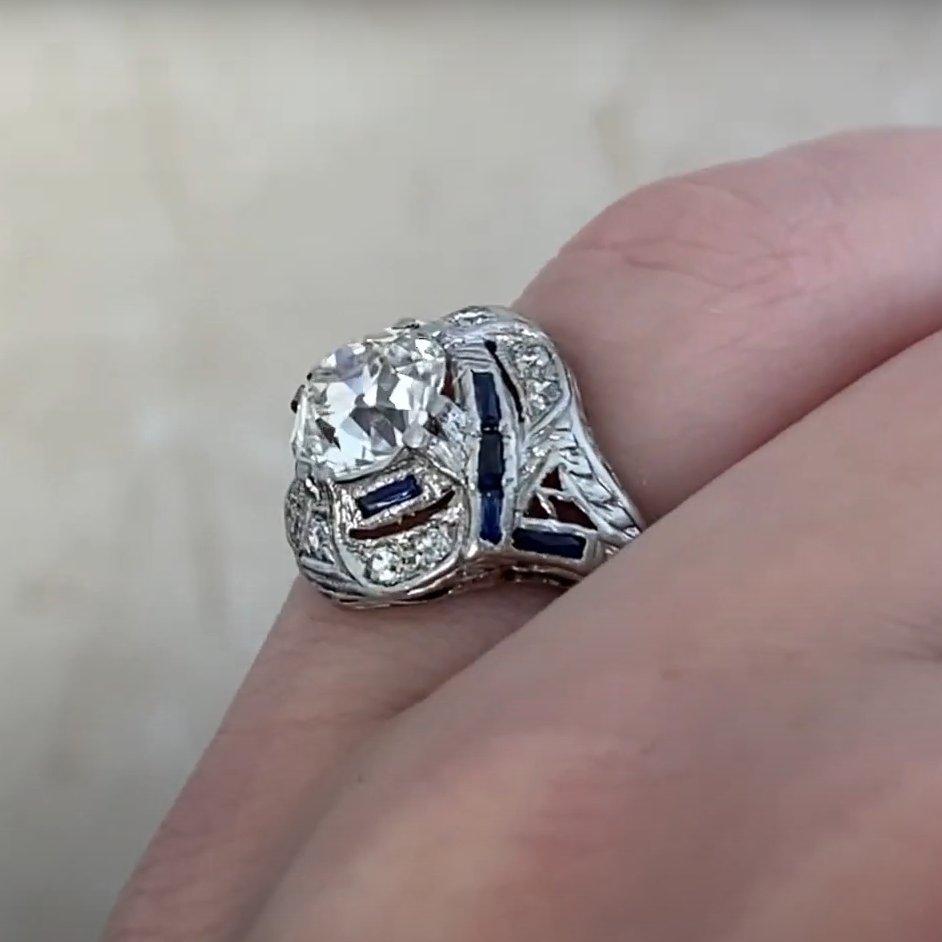 Bague ancienne en diamant de taille européenne (GIA environ 1.5 carats), platine Pour femmes en vente