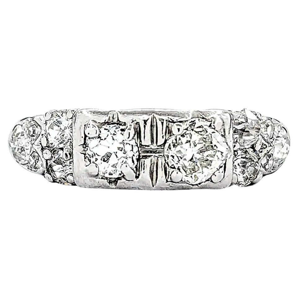 Antiker Diamantring mit europäischem Schliff in 14k Weißgold