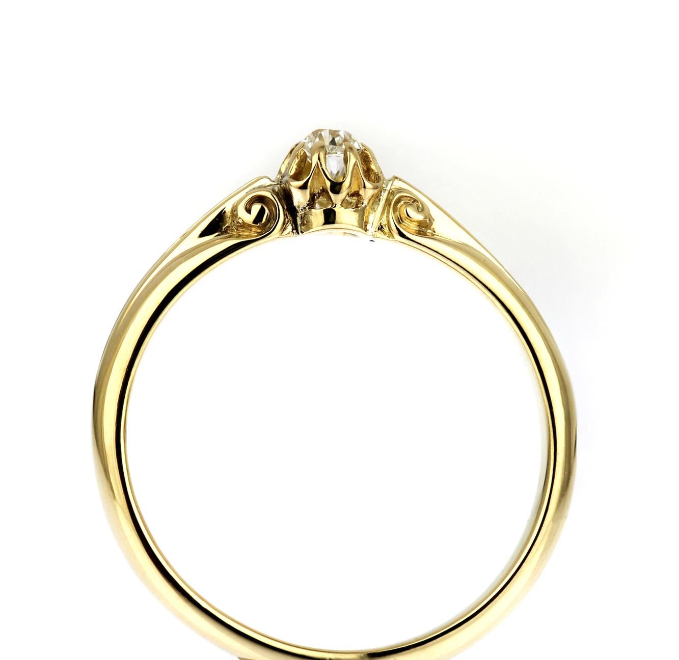 Antique Old European Cut Diamond Ring, Handmade in 18-K Yellow Gold  3