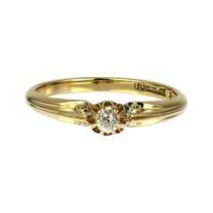 Antique Old European Cut Diamond Ring, Handmade in 18-K Yellow Gold 