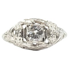 Anello con diamante antico a taglio europeo in oro bianco 18 carati
