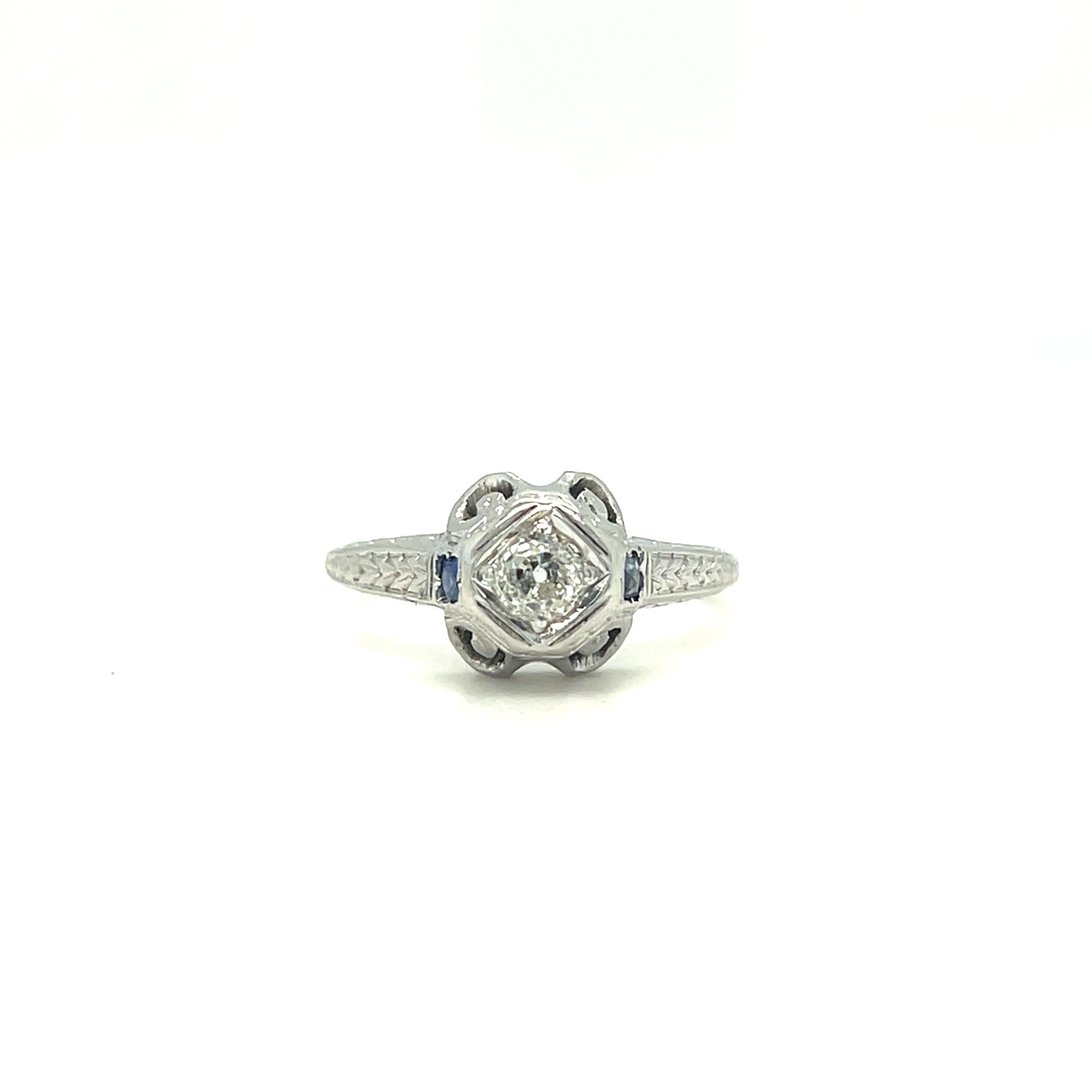 Antique Old European Cut Diamond Ring with Sapphire For Sale 6