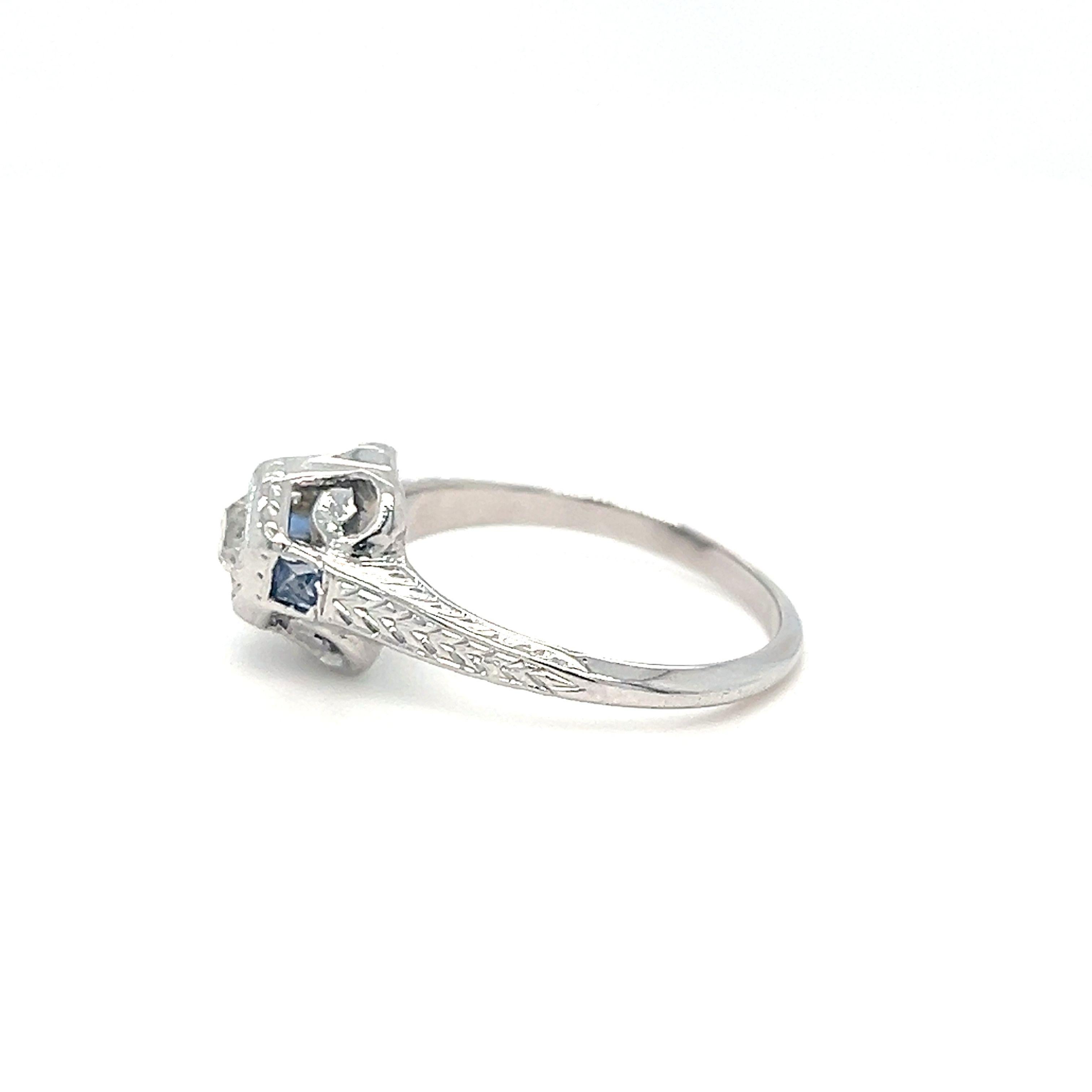 Antique Old European Cut Diamond Ring with Sapphire For Sale 1